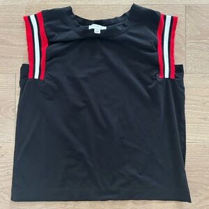 Evereve Black Sleeveless Tank with Red and White Shoulder Stripes
